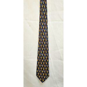 Vintage Salvatore Ferragamo Men's Blue Silk Tie Asian Cultural Figures Design